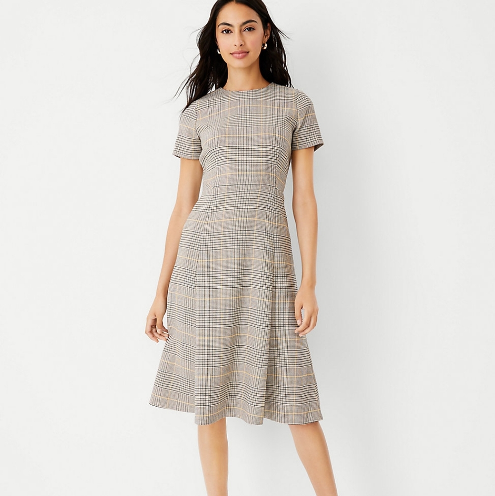 Glen Check Flare Midi Dress